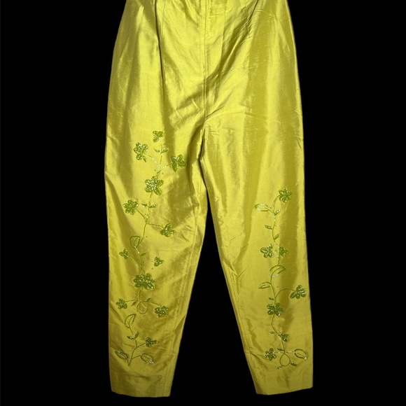 D. Morgan - 100% Silk Beaded Chartreuse 90's Cigarette Pants - Size 6 - Picture 1 of 6